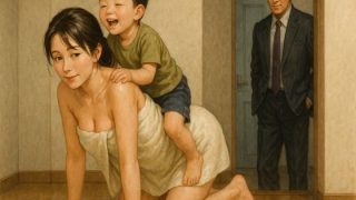 【エロ同人】上司の前でお馬さんになった人妻のトップ画像
